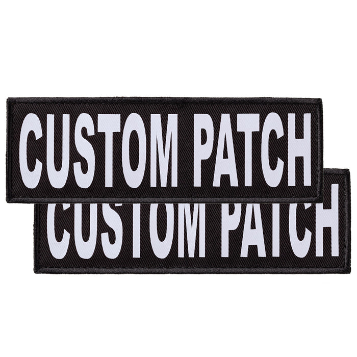 Custom dog patch with hook backing for harness, vest or collar, white letters