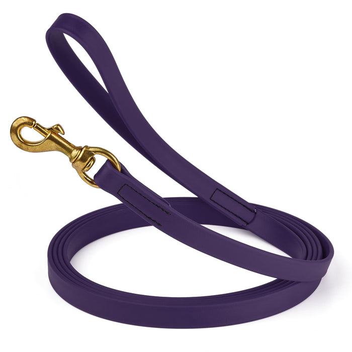 Violet Purple dog leash with brass snap hook, made from waterproof and smell proof Biothane, 3/4 inches wide, 33 ft