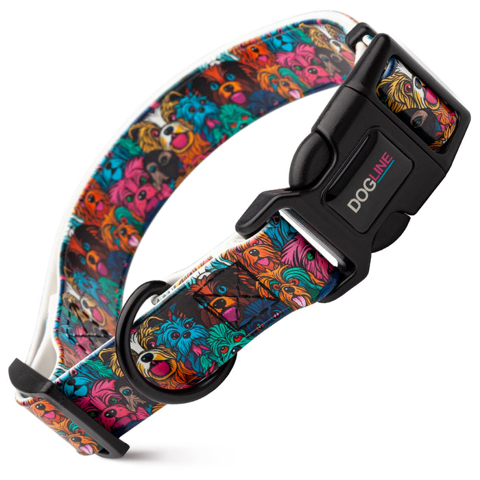 Printed design biothane dog collar with quick release buckle, Shaggy Dogs pattern