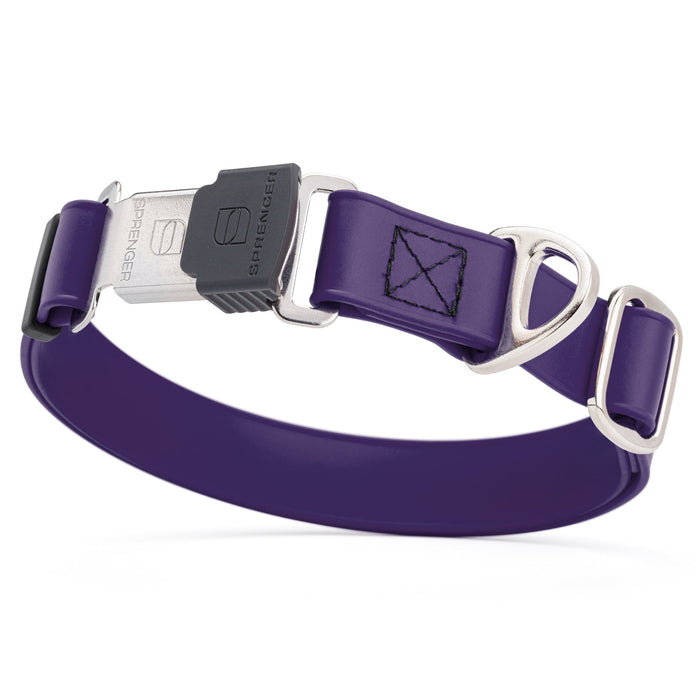 Violet Purple dog collar with stainless steel Herm Sprenger quick release buckle, made from waterproof Biothane