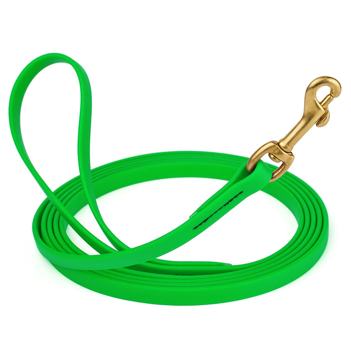 Tropical Green dog leash with brass snap hook, made from waterproof and smell proof Biothane, 1/2 inches wide, 20 ft