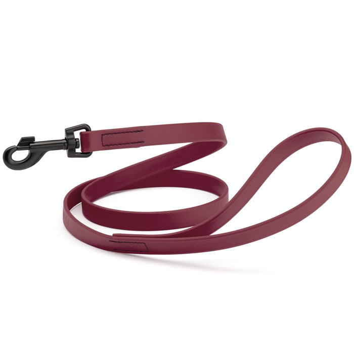 Merlot Burgundy dog leash with black snap hook, made from waterproof Biothane, 3/4 or 5/8 inches wide