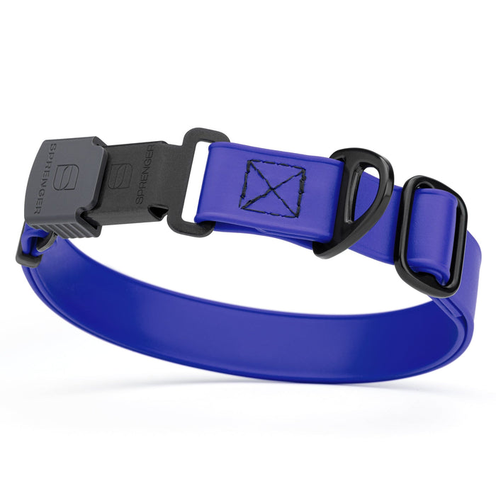 Blueberry dog collar with black stainless steel Herm Sprenger quick release buckle, made from waterproof Biothane