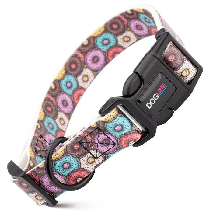 Printed design biothane dog collar with quick release buckle, Donuts pattern
