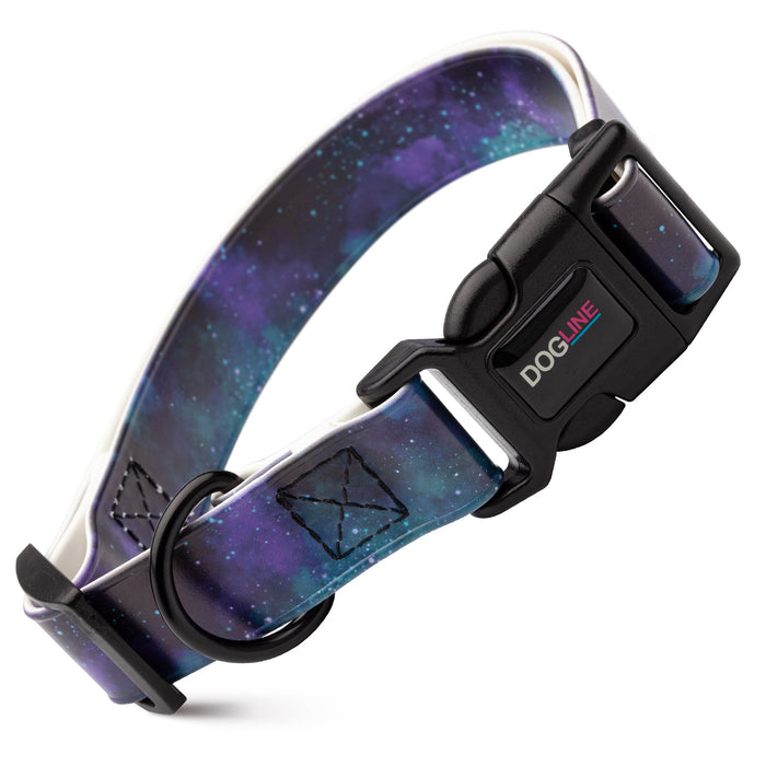 Printed design biothane dog collar with quick release buckle, Galaxy pattern