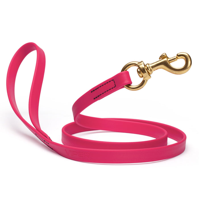 Passionfruit Pink dog leash with brass snap hook, made from waterproof Biothane, 5/8 or 3/4 inches wide