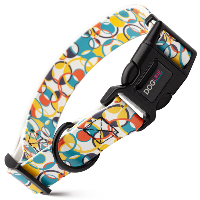 Printed design biothane dog collar with quick release buckle, Circles pattern