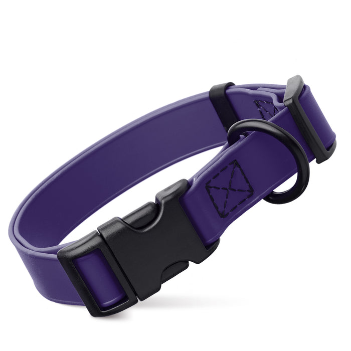 Violet Purple dog collar with quick release buckle, made from waterproof Biothane, 3/4- or 1-inch wide