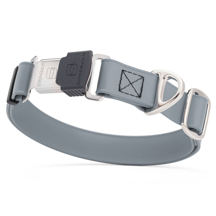 Battleship Gray dog collar with stainless steel Herm Sprenger quick release buckle, made from waterproof Biothane