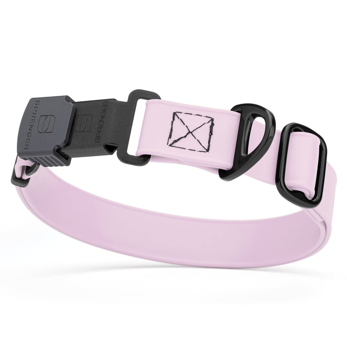 Pastel Purple dog collar with black stainless steel Herm Sprenger quick release buckle, made from waterproof Biothane