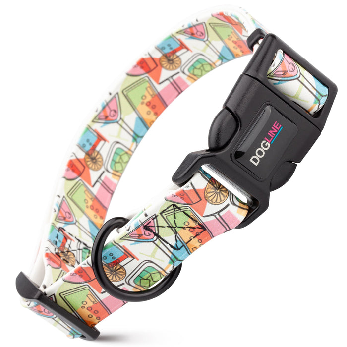 Printed design biothane dog collar with quick release buckle, Bottoms Up pattern