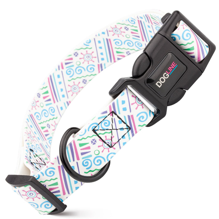 Printed design biothane dog collar with quick release buckle, Miami pattern