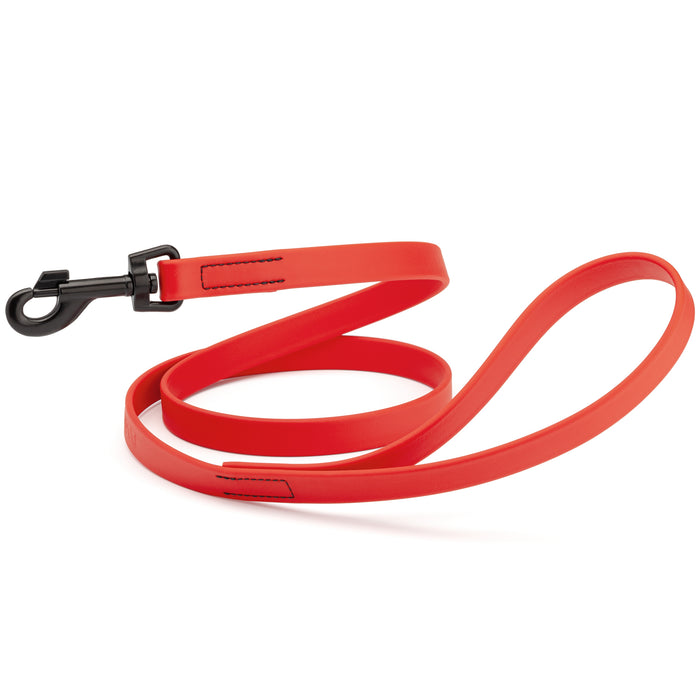 Cherry Red dog leash with black snap hook, made from waterproof Biothane, 3/4 or 5/8 inches wide