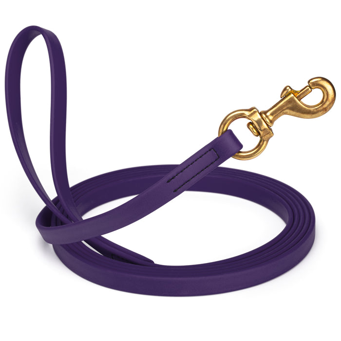 Violet Purple dog leash with brass snap hook, made from waterproof and smell proof Biothane, 5/8 inches wide, 15 ft