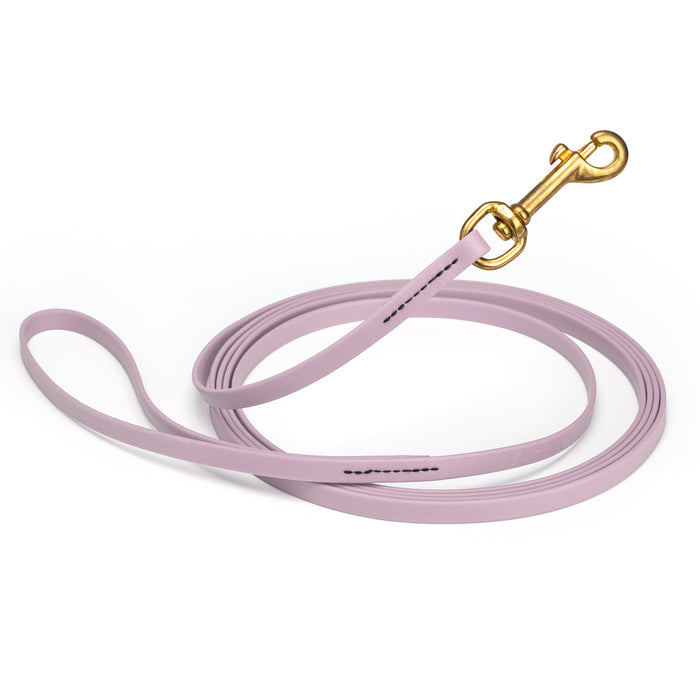 Pastel Purple dog leash with brass snap hook, made from waterproof and smell proof Biothane, 3/8 inches wide, 15 ft