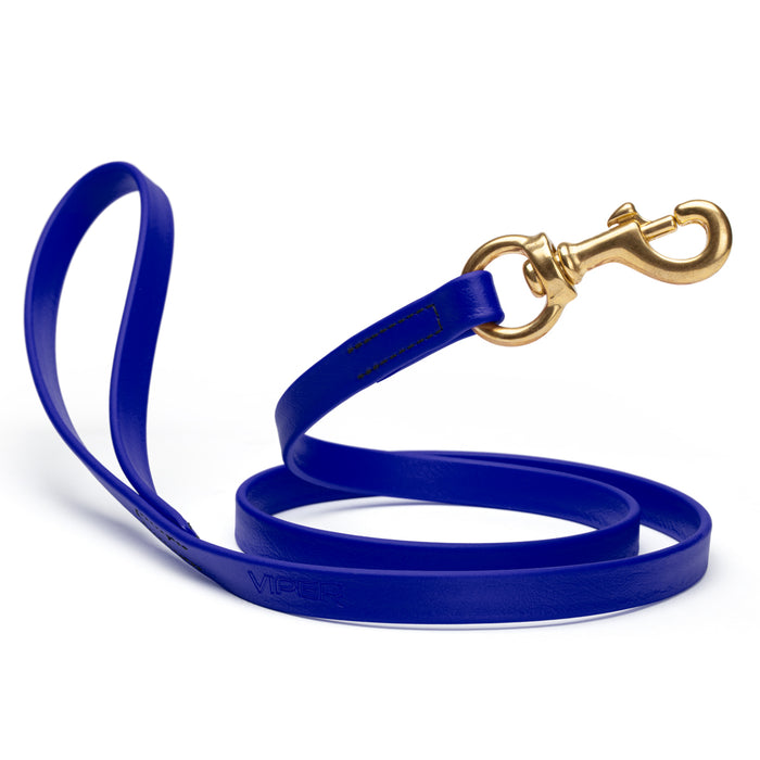 Blueberry dog leash with brass snap hook, made from waterproof Biothane, 5/8 or 3/4 inches wide