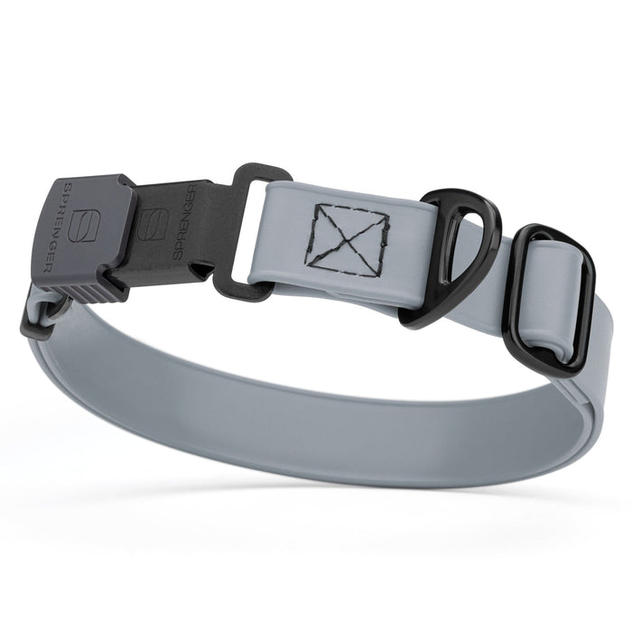 Battleship Gray dog collar with black stainless steel Herm Sprenger quick release buckle, made from waterproof Biothane