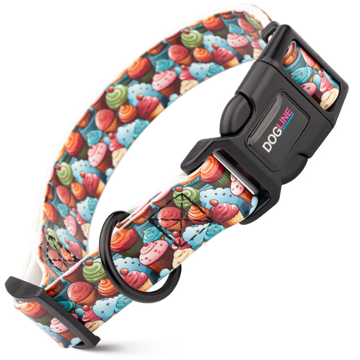 Printed design biothane dog collar with quick release buckle, Cupcakes pattern