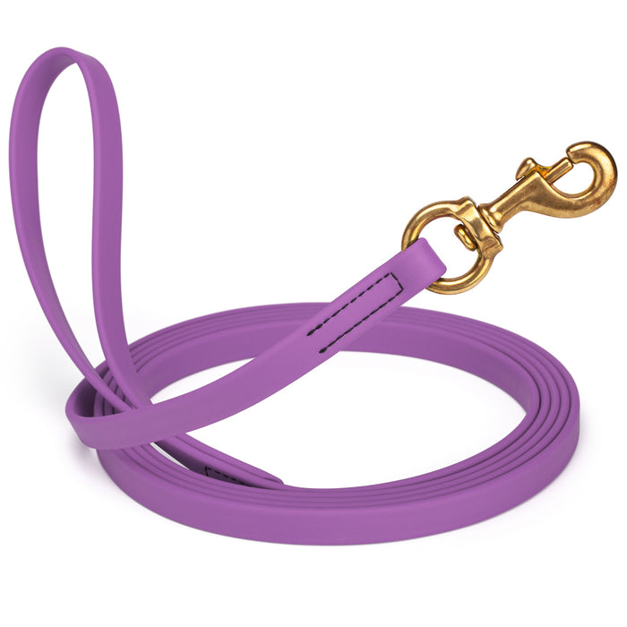 Amethyst Purple dog leash with brass snap hook, made from waterproof and smell proof Biothane, 5/8 inches wide, 10 ft