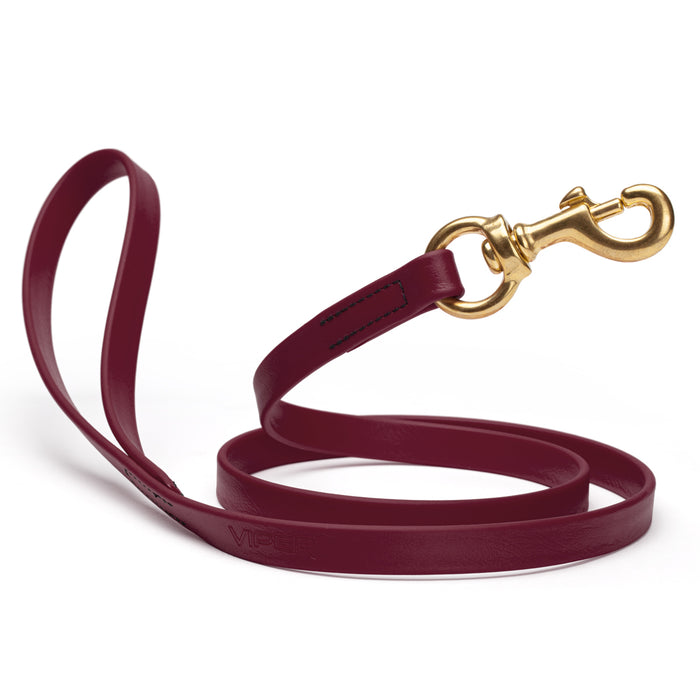 Merlot Burgundy dog leash with brass snap hook, made from waterproof Biothane, 5/8 or 3/4 inches wide