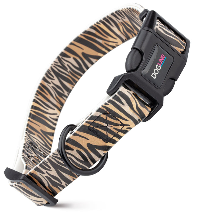 Printed design biothane dog collar with quick release buckle, Tiger Print pattern