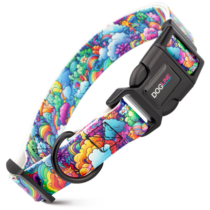 Printed design biothane dog collar with quick release buckle, Fantasy Forest pattern