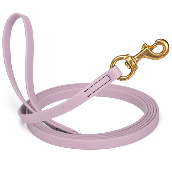 Pastel Purple dog leash with brass snap hook, made from waterproof and smell proof Biothane, 5/8 inches wide, 20 ft