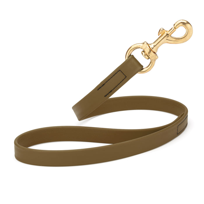 Coyote Brown traffic dog leash with brass snap hook, made from waterproof Biothane