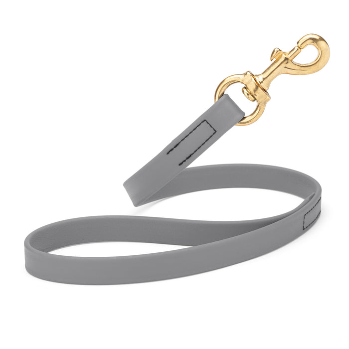 Battleship Gray traffic dog leash with brass snap hook, made from waterproof Biothane
