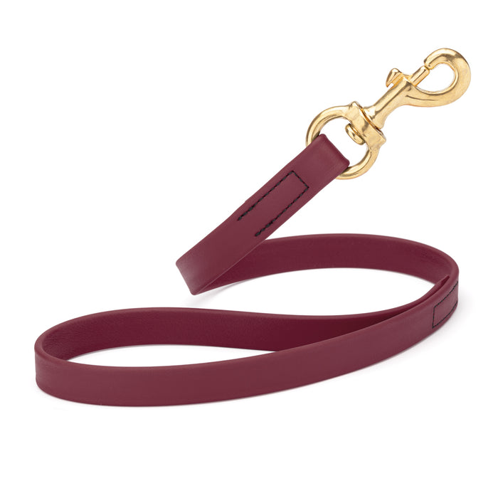 Merlot Burgundy traffic dog leash with brass snap hook, made from waterproof Biothane