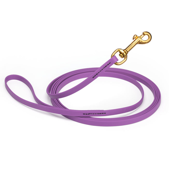 Amethyst Purple dog leash with brass snap hook, made from waterproof and smell proof Biothane, 3/8 inches wide, 33 ft