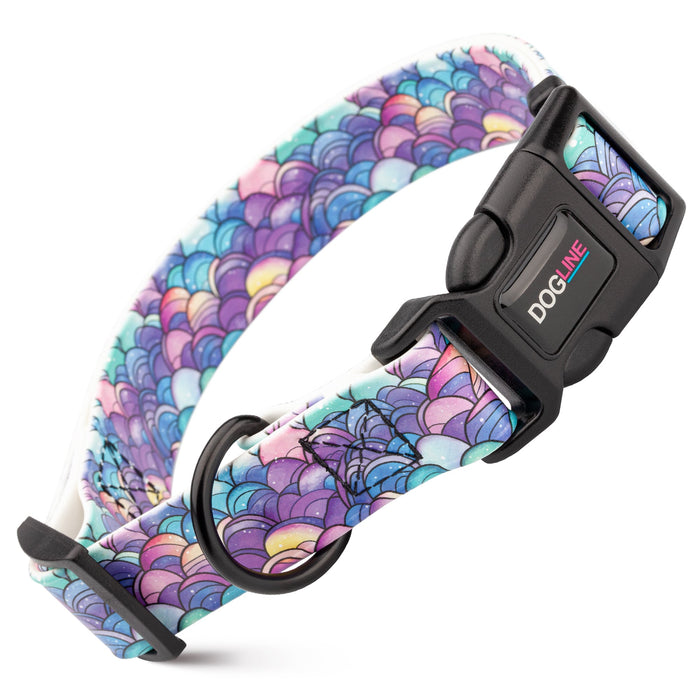 Printed design biothane dog collar with quick release buckle, Mermaid pattern