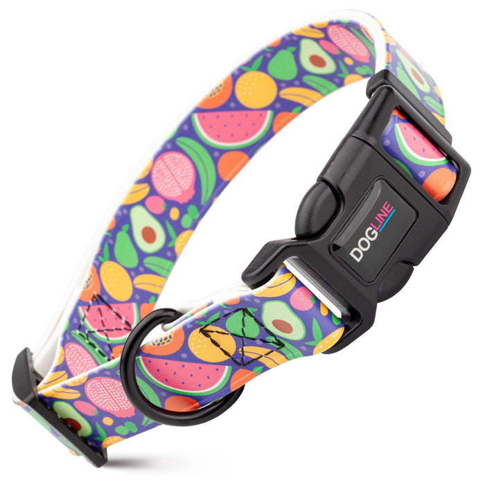 Printed design biothane dog collar with quick release buckle, Fruits pattern