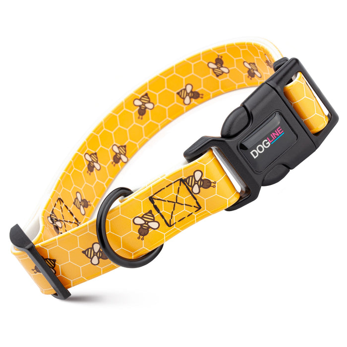 Printed design biothane dog collar with quick release buckle, Bees pattern