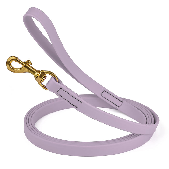 Pastel Purple dog leash with brass snap hook, made from waterproof and smell proof Biothane, 3/4 inches wide, 15 ft