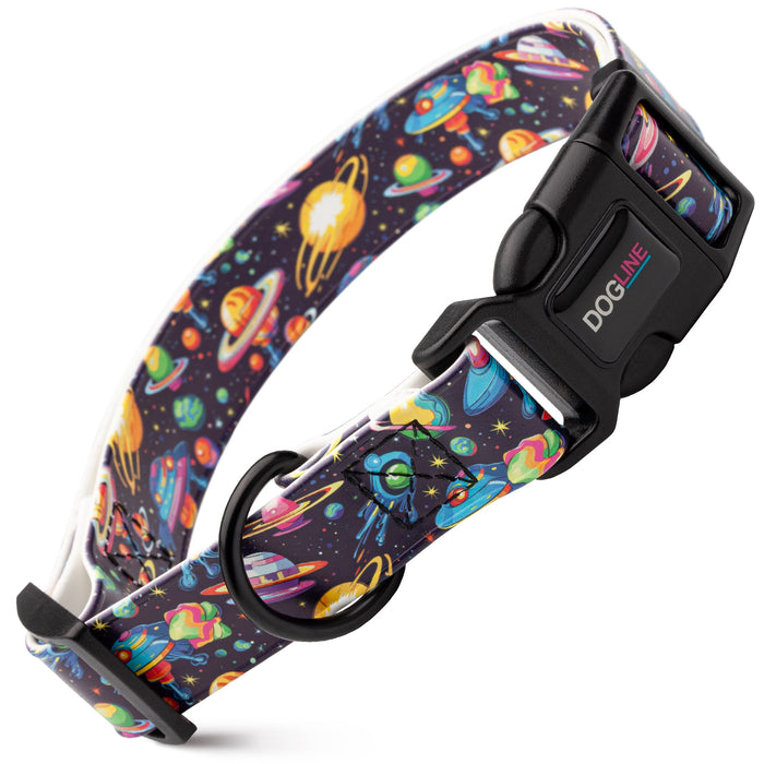 Printed design biothane dog collar with quick release buckle, Space pattern