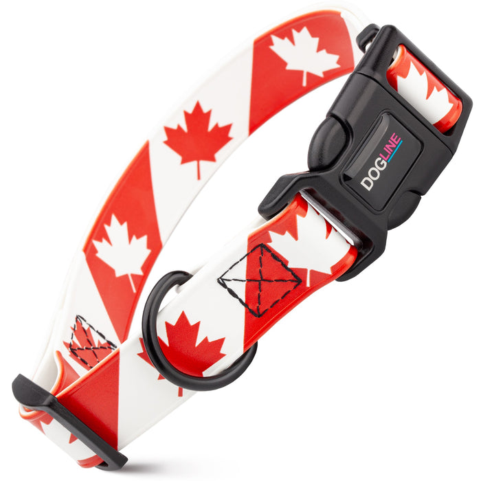 Printed design biothane dog collar with quick release buckle, Canada flag pattern