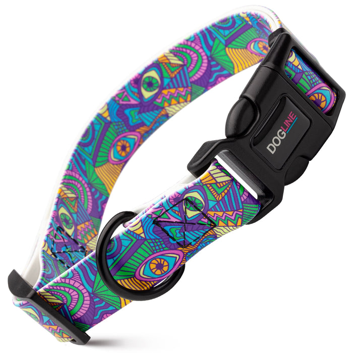 Printed design biothane dog collar with quick release buckle, Illusion pattern