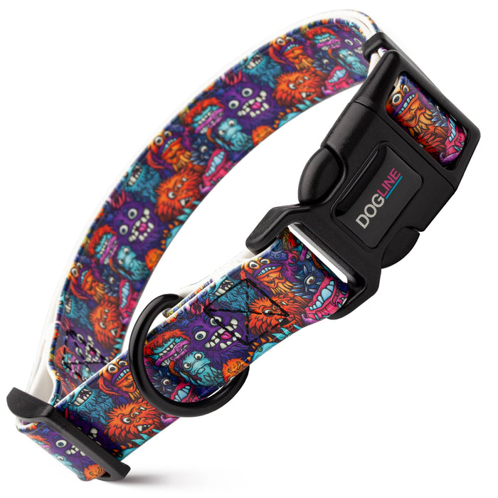 Printed design biothane dog collar with quick release buckle, Creatures pattern
