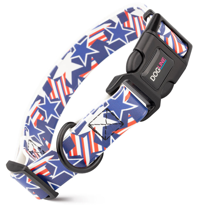 Printed design biothane dog collar with quick release buckle, Patriotic pattern