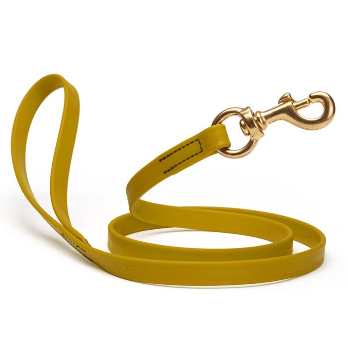 Treasure Gold dog leash with brass snap hook, made from waterproof Biothane, 5/8 or 3/4 inches wide