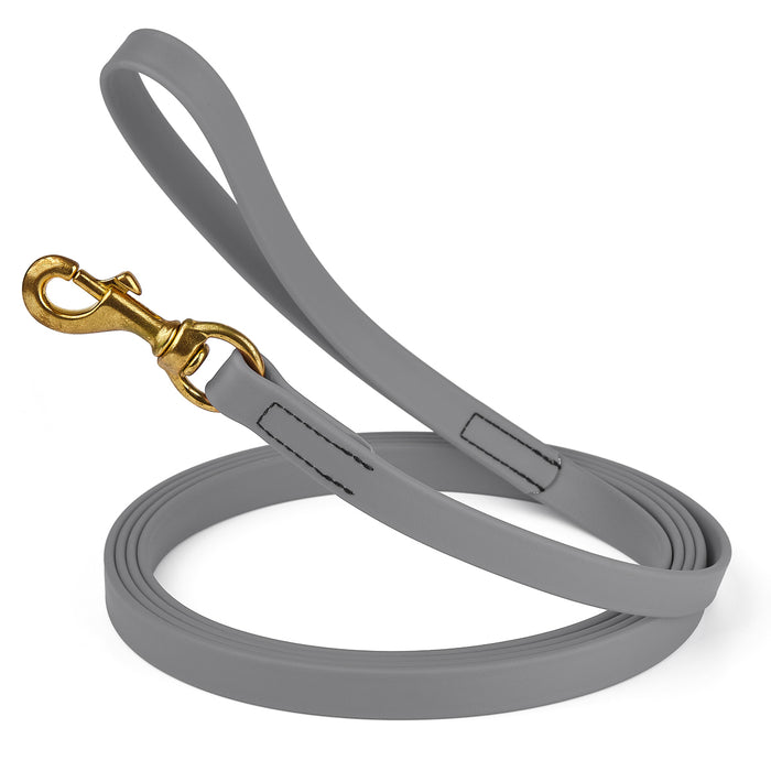 Battleship Gray dog leash with brass snap hook, made from waterproof and smell proof Biothane, 3/4 inches wide, 20 ft