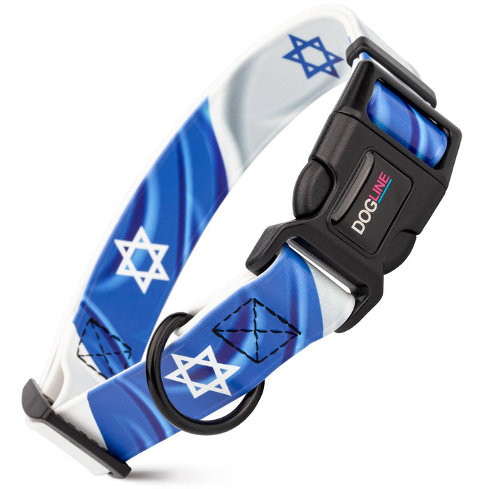 Printed design biothane dog collar with quick release buckle, Israel Flag pattern