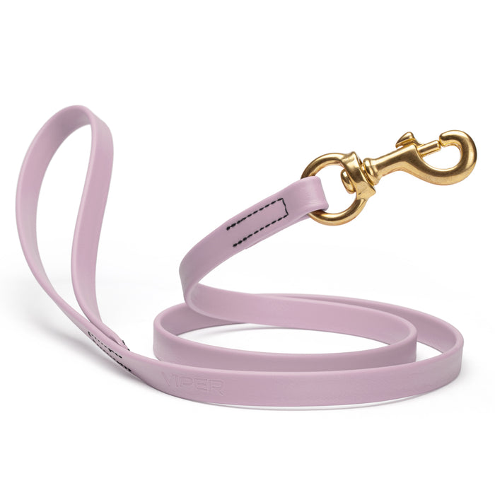 Pastel Purple dog leash with brass snap hook, made from waterproof Biothane, 5/8 or 3/4 inches wide