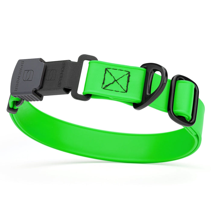 Tropical Green dog collar with black stainless steel Herm Sprenger quick release buckle, made from waterproof Biothane
