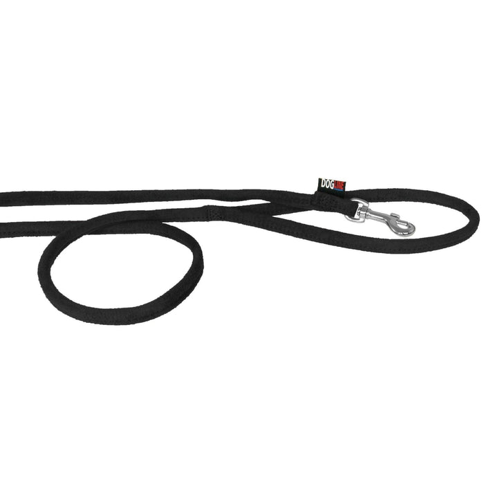 Black microfiber round dog leash with metal snap hook