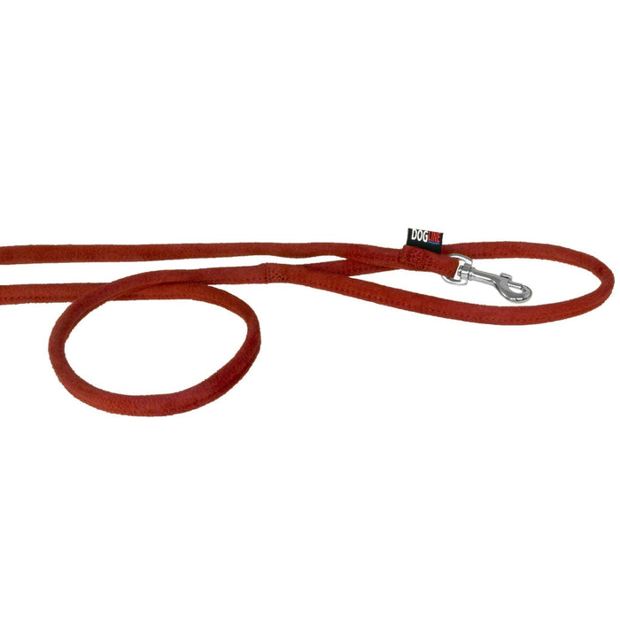 Red microfiber round dog leash with metal snap hook
