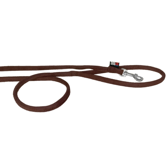 Brown microfiber round dog leash with metal snap hook