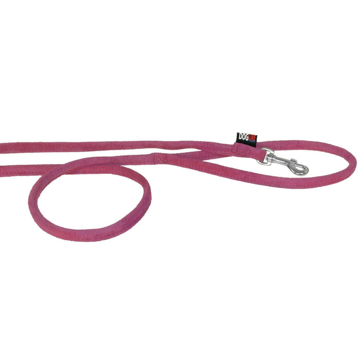 Pink microfiber round dog leash with metal snap hook