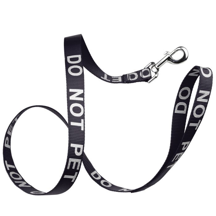 Black nylon dog leash with Do Not Pet reflective lettering